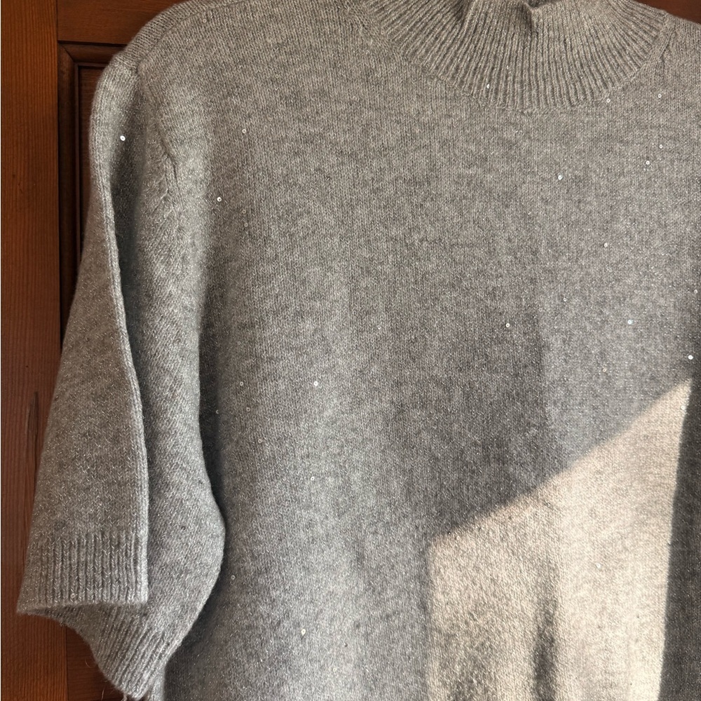 Abercrombie & Fitch Light Grey Sequin Mockneck Sweater Tee - Picture 5 of 8